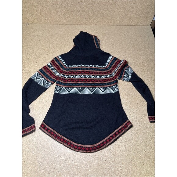 Zip Front Alpaca Hooded Cardigan Sweater size L Multicolor Pockets Knit C3 - Picture 5 of 7